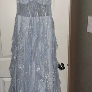 Elegant Light Blue Lace Dress